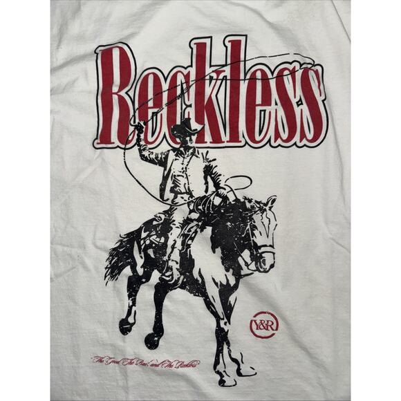 Young & Reckless Cowboy Graphic T-Shirt White Red Large 20x25 Streetwear Y&R - Picture 2 of 4